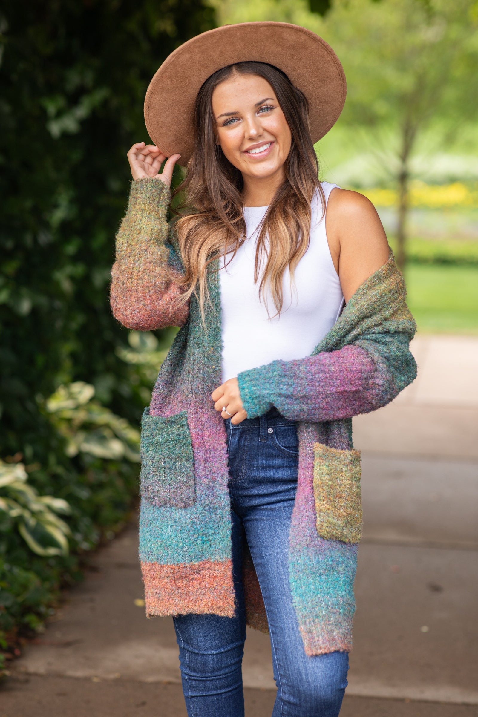 Teal Multicolor Ombre Textured Cardigan · Filly Flair