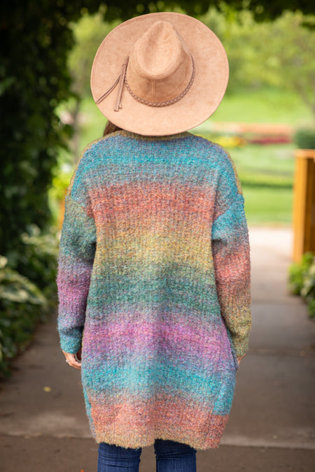 Teal Multicolor Ombre Textured Cardigan