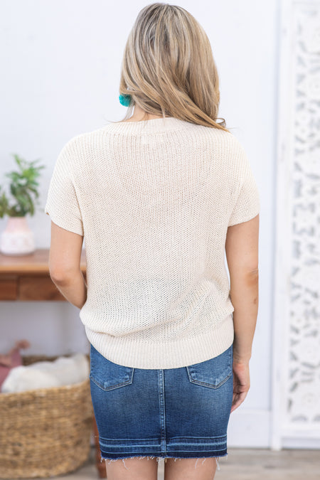 Cream and Blue Summer Embroidered Sweater