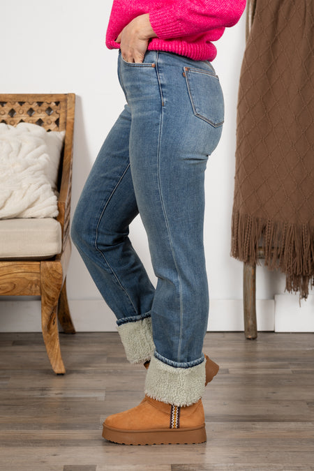 Judy Blue Shearling Cuff Straight Jeans