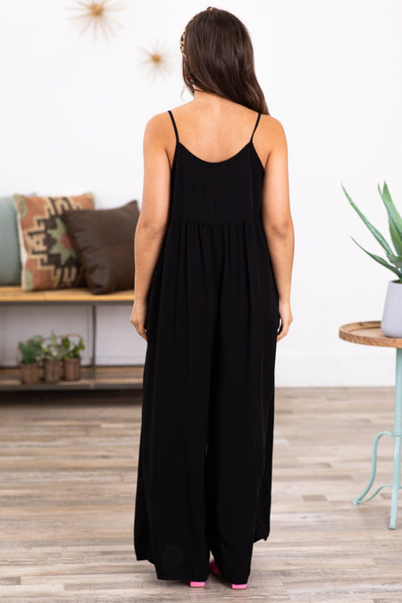 Black Wide Leg V-Neck Jumpsuit - Filly Flair