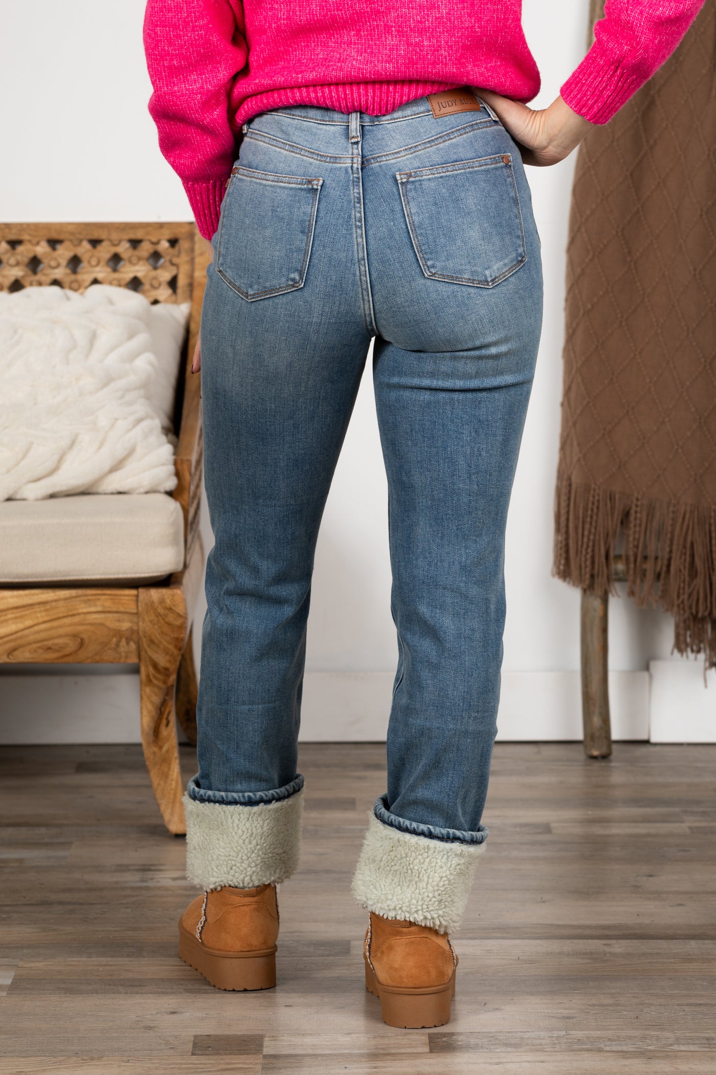 Judy Blue Shearling Cuff Straight Jeans