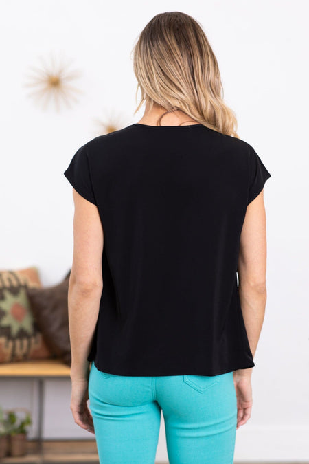 Black Multicolor Embroidered Yoke Top - Filly Flair