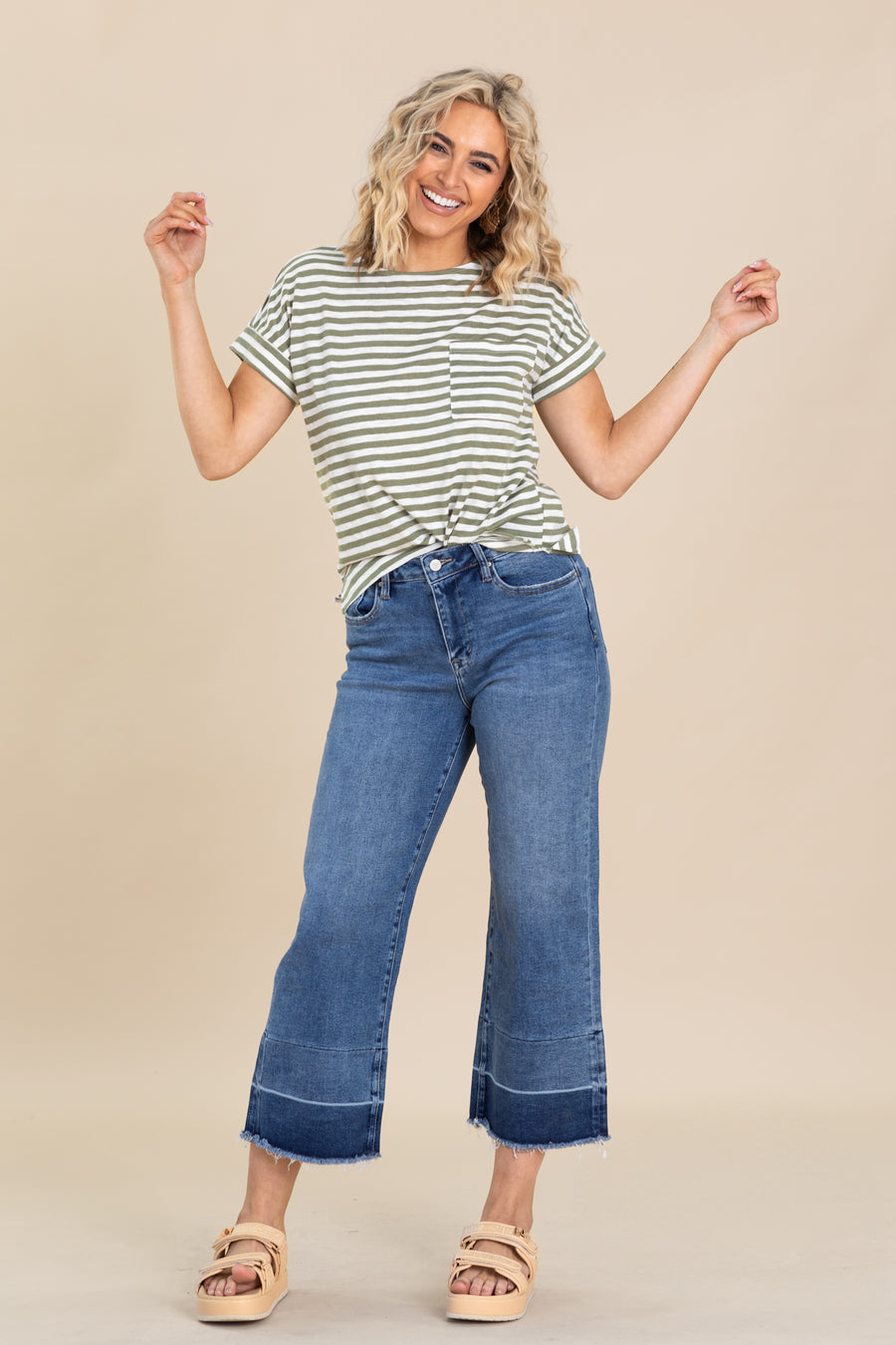 Mica Two Tone High Rise Straight Crop Jean