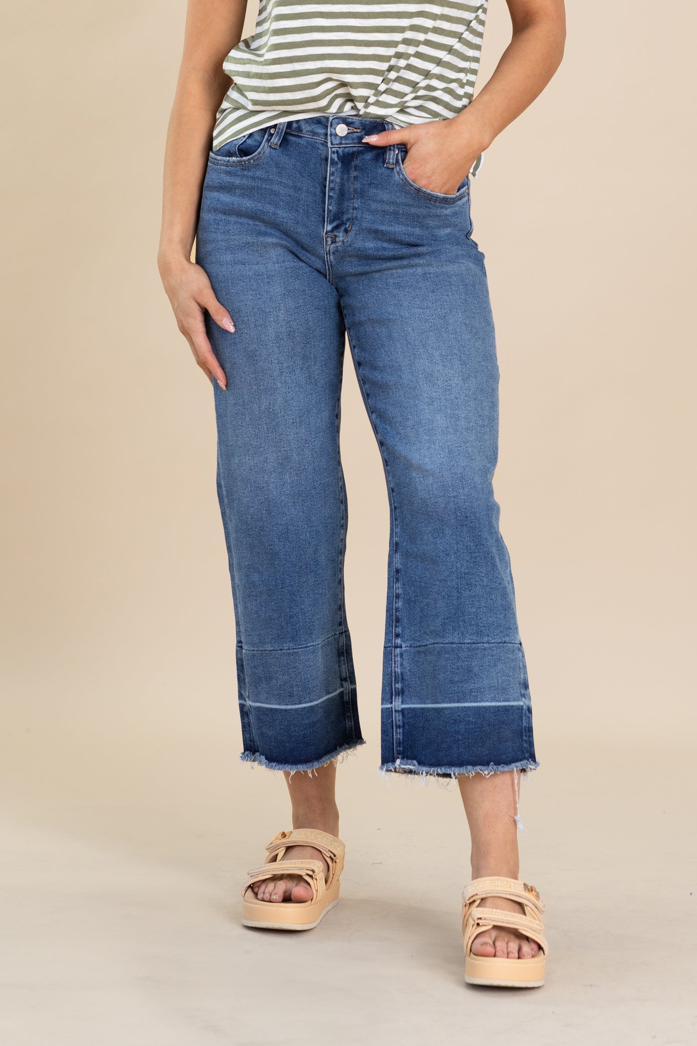 Mica Two Tone High Rise Straight Crop Jean