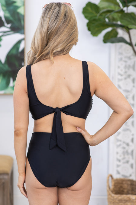 Black Tie Back One Piece Swimsuit