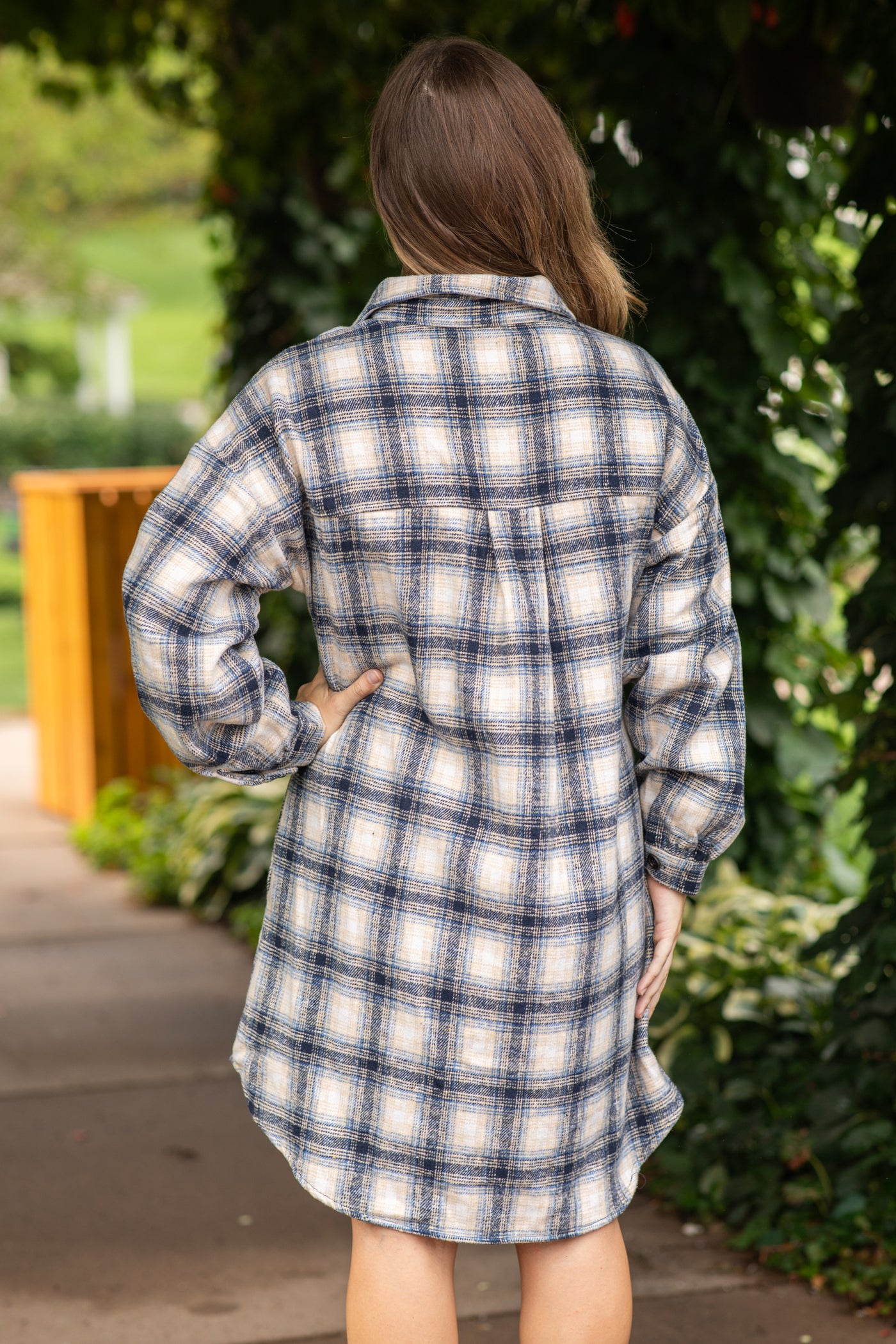 Navy and Off White Plaid Shirt Dress