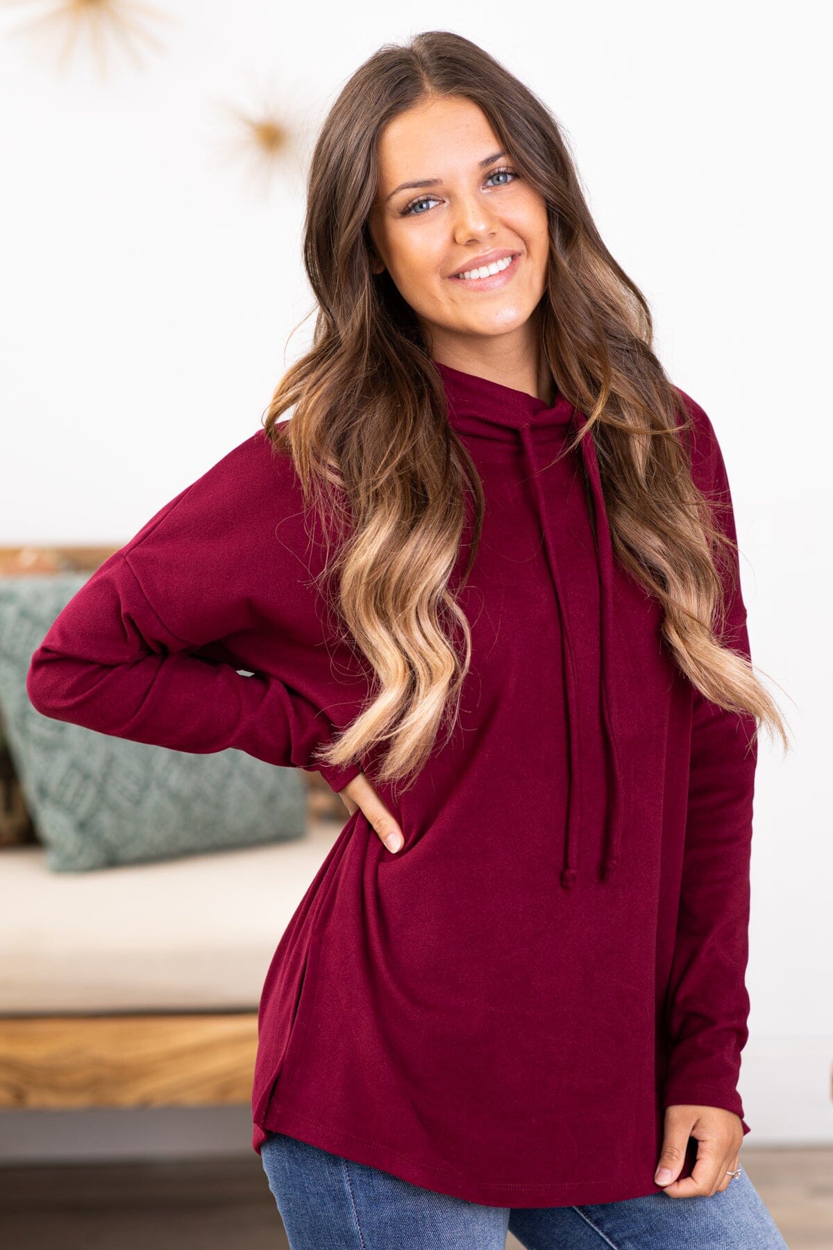 Burgundy Cowl Neck Long Sleeve Top · Filly Flair