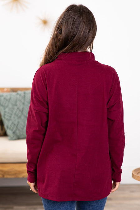 Burgundy Cowl Neck Long Sleeve Top - Filly Flair