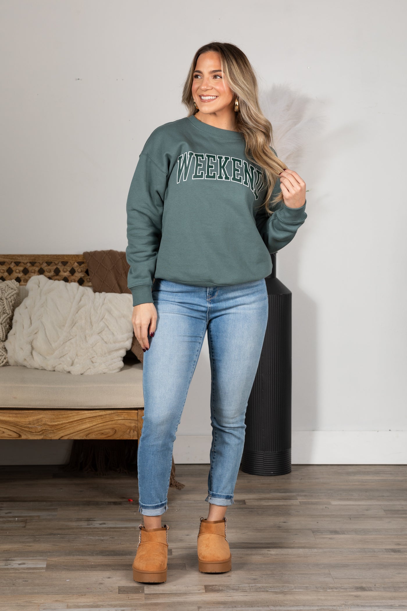 Weekend Printed Fleece Round Neck Sweatshirts