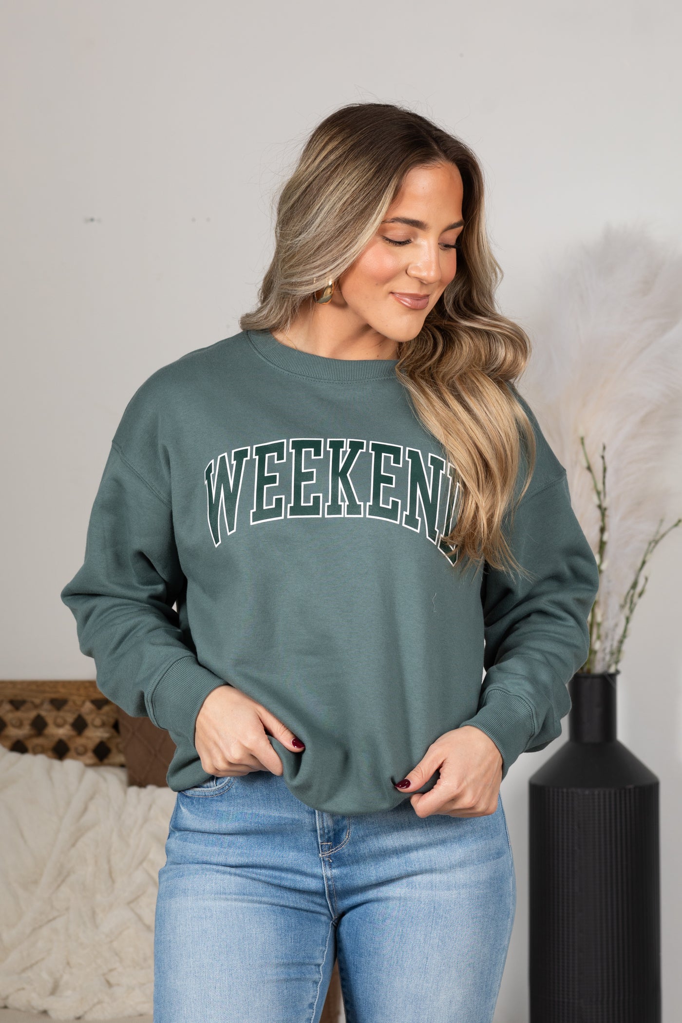 Weekend Printed Fleece Round Neck Sweatshirts