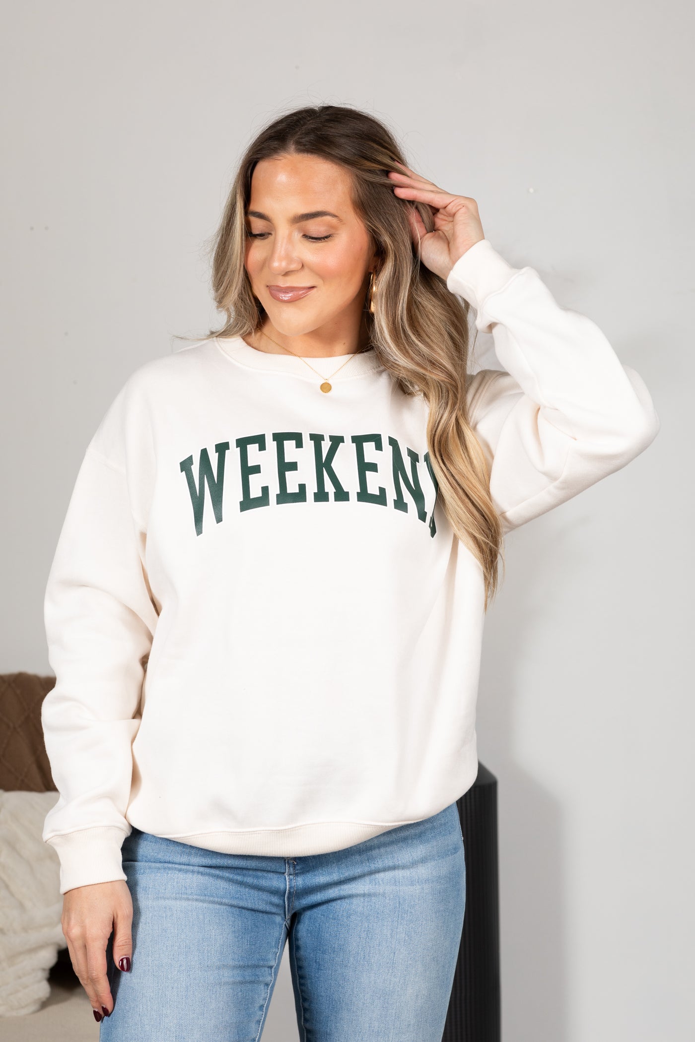 Weekend Printed Fleece Round Neck Sweatshirts