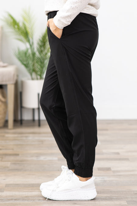 Black High Waist Cuffed Joggers