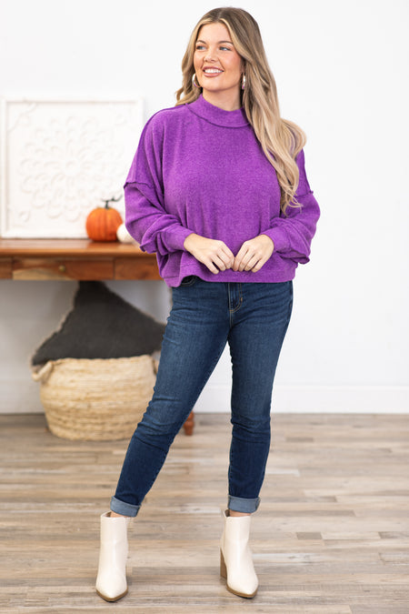 Purple Hacci Knit Mock Neck Top