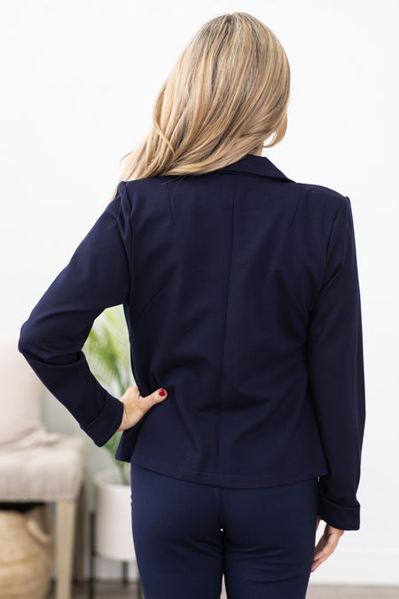 Navy Single Button Ponte Blazer