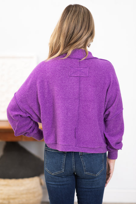 Purple Hacci Knit Mock Neck Top