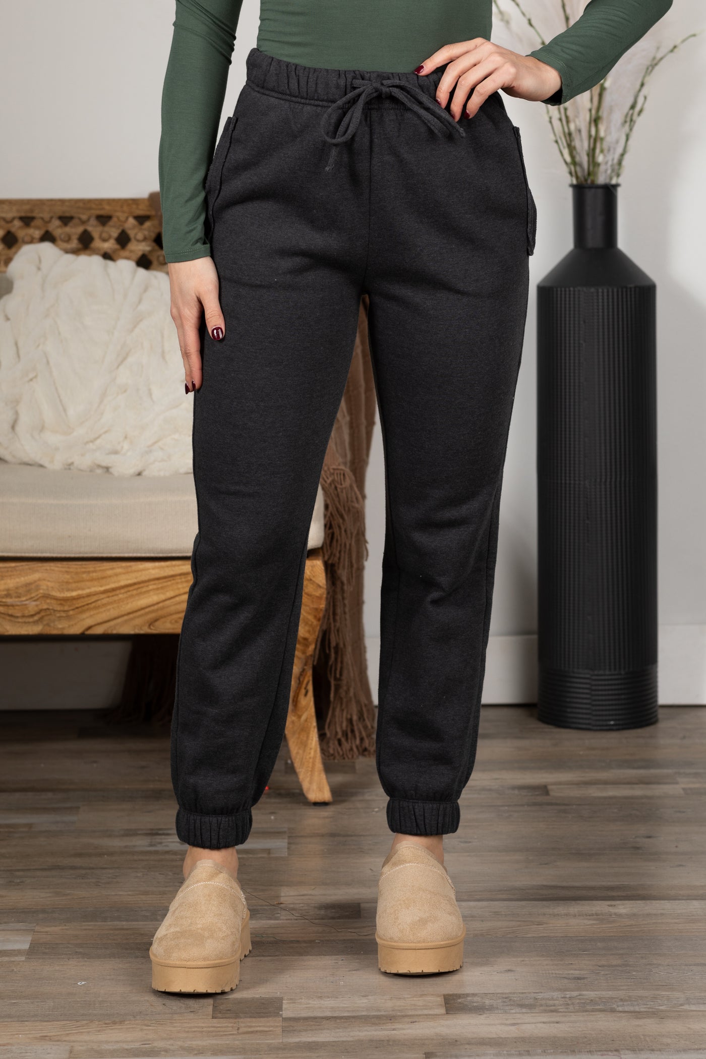 Fleece Drawstring Joggers With Pocket