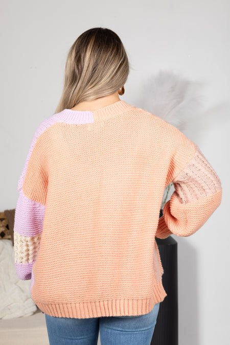 Peach Colorblock Sweater Cardigan