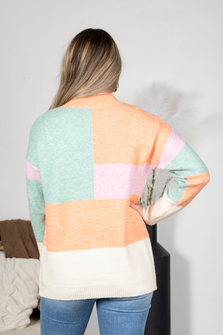 Multicolor Soft Colorblock Mock Neck Sweater