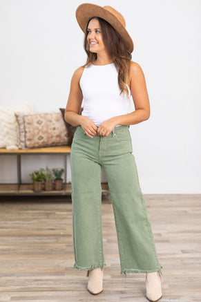 Risen Sage Wide Leg Tummy Control Jeans