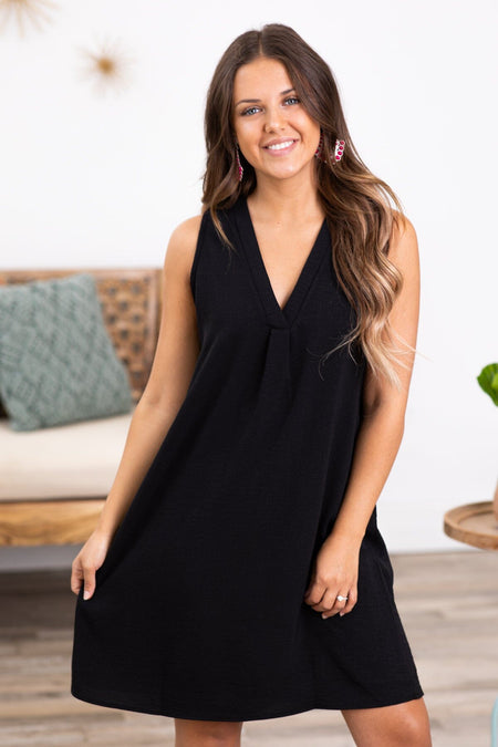 Black Sleeveless V-Neck Dress - Filly Flair