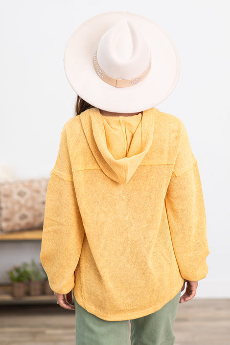 Mustard Melange Hooded Long Sleeve Top