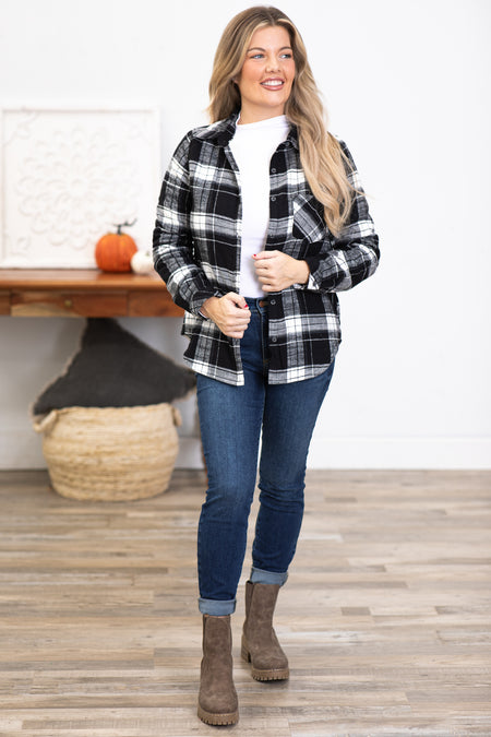 Black Plaid Sherpa Lined Shacket