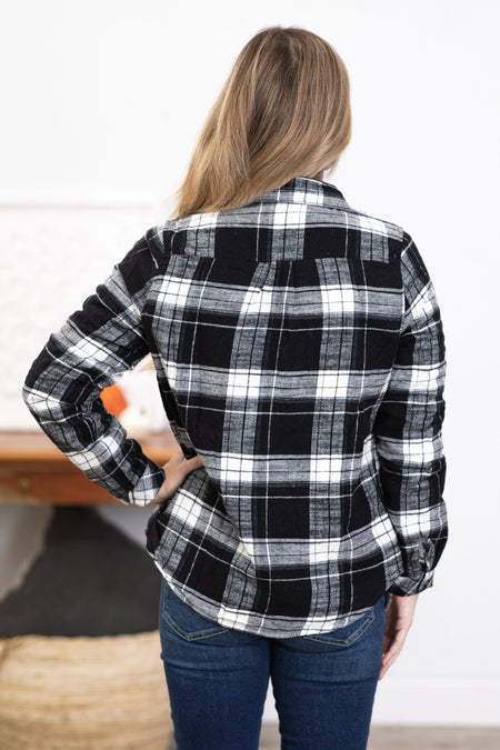 Black Plaid Sherpa Lined Shacket