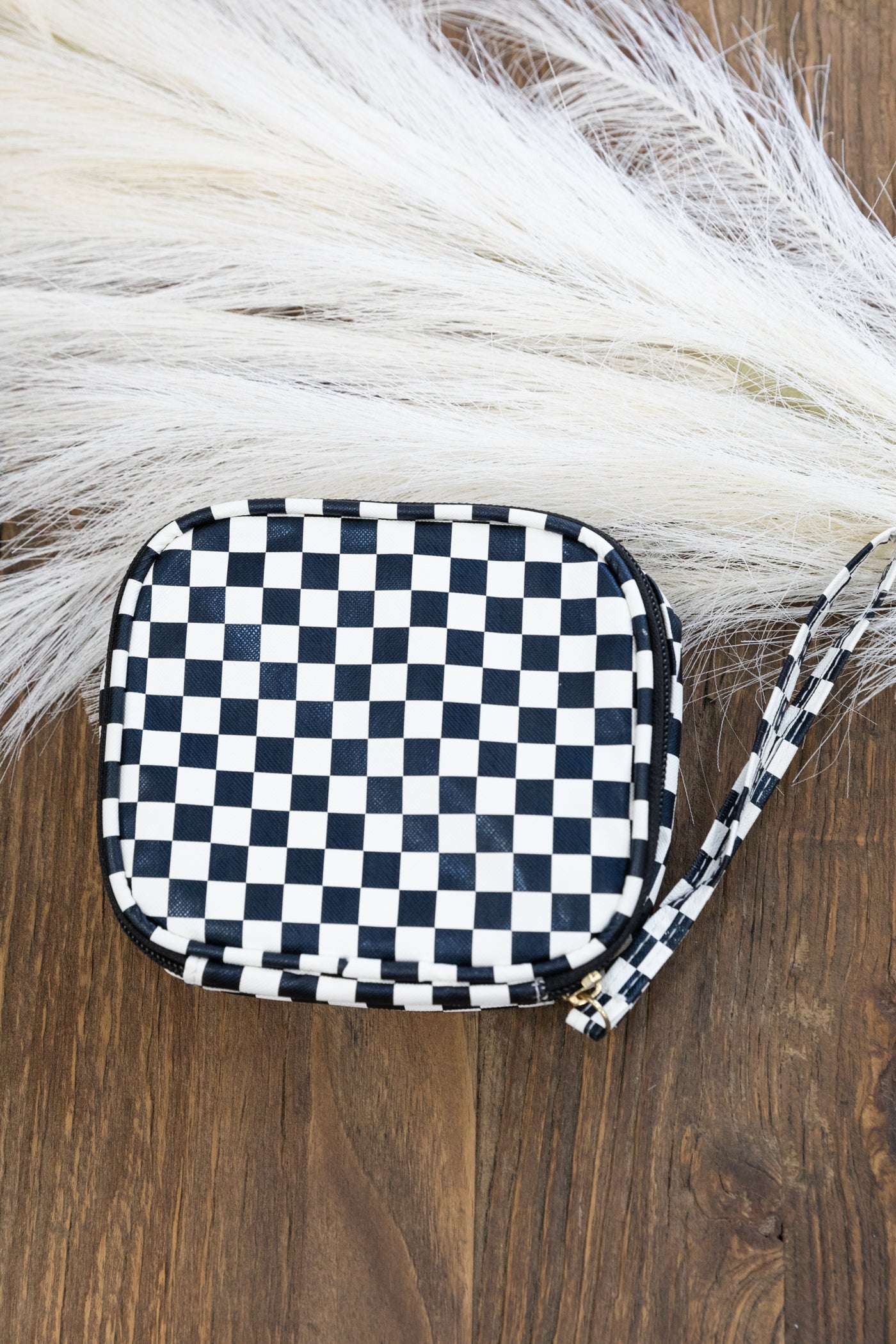 Black Checkered Cosmetic Makeup Travel Case