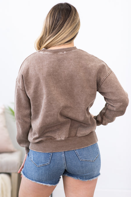 Mocha Washed Fleece Sweatshirt