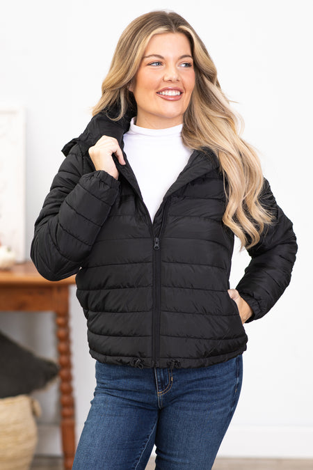 Black Hooded Puffer Jacket