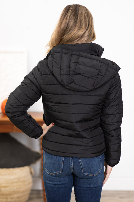 Black Hooded Puffer Jacket