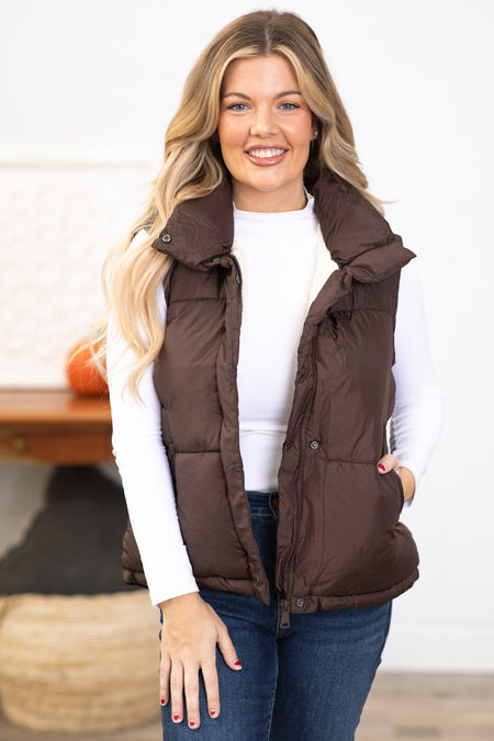 Brown Sherpa Lined Vest