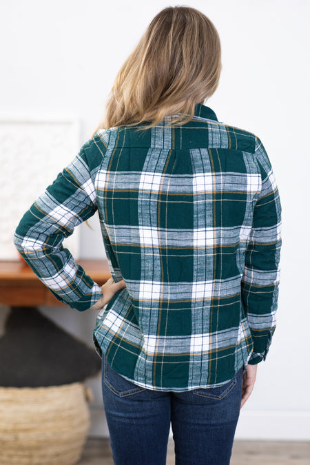 Emerald Green Plaid Sherpa Lined Shacket