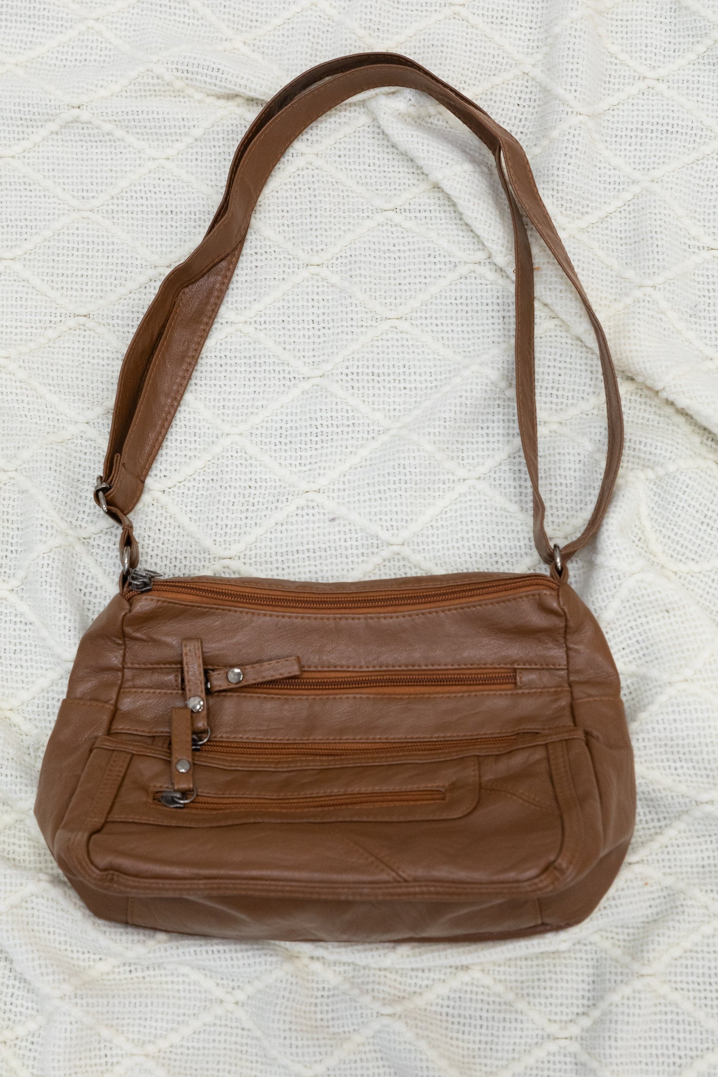 Vegan Leather Multi Zippers Crossbody Bag