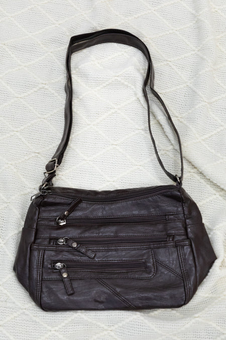 Vegan Leather Multi Zippers Crossbody Bag