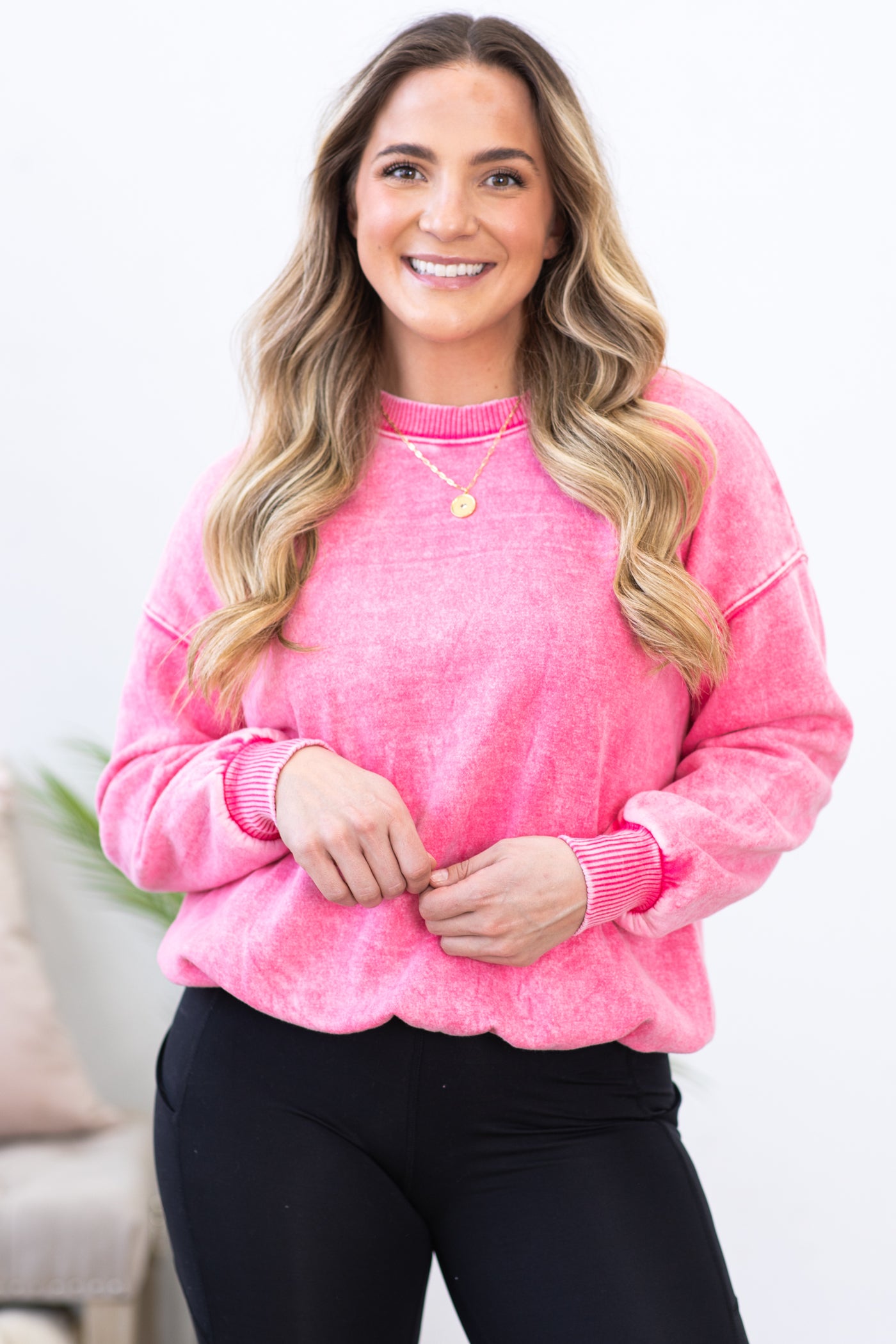 Hot Pink Washed Fleece Sweatshirt