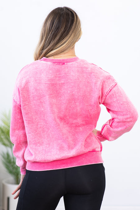 Hot Pink Washed Fleece Sweatshirt