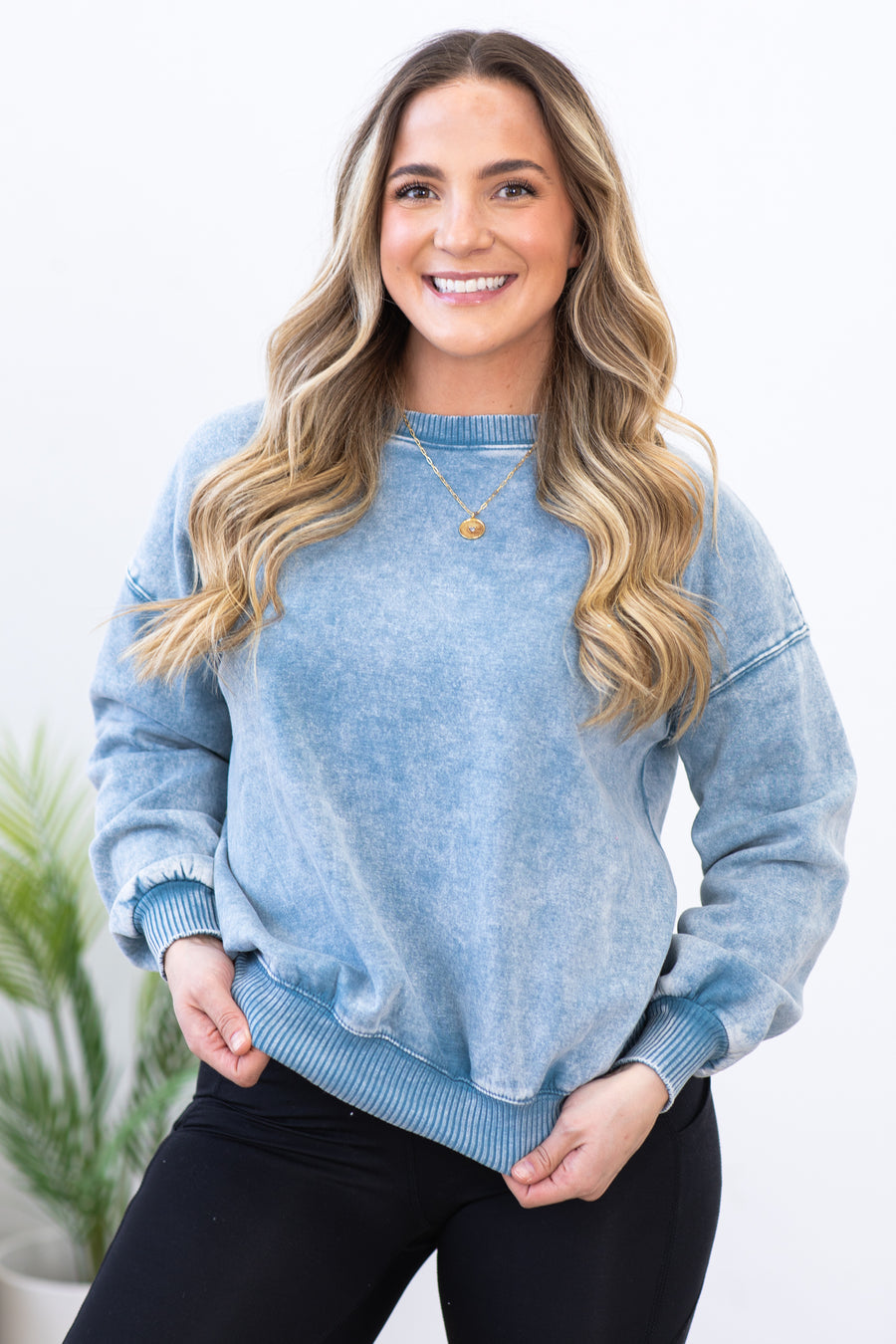 Dusty Blue Washed Fleece Sweatshirt