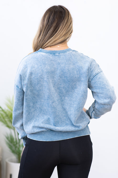 Dusty Blue Washed Fleece Sweatshirt