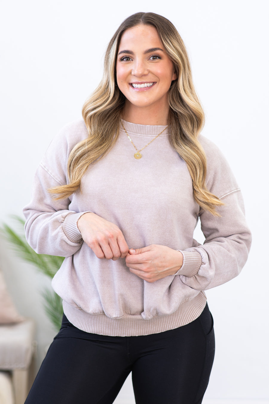 Light Mocha Washed Fleece Sweatshirt