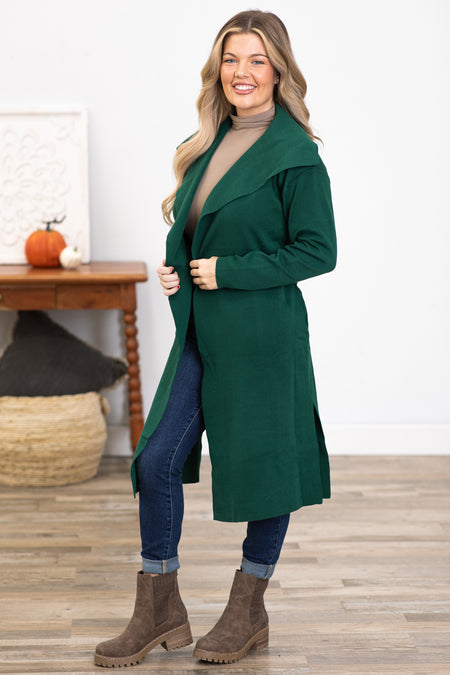 Emerald Green Self Tie Knit Coat