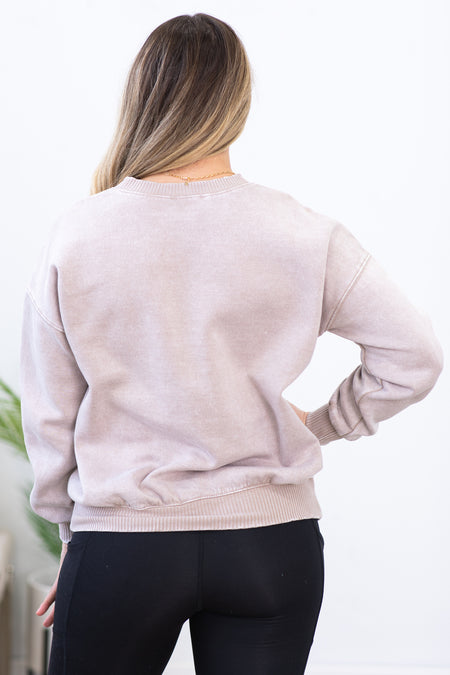 Light Mocha Washed Fleece Sweatshirt