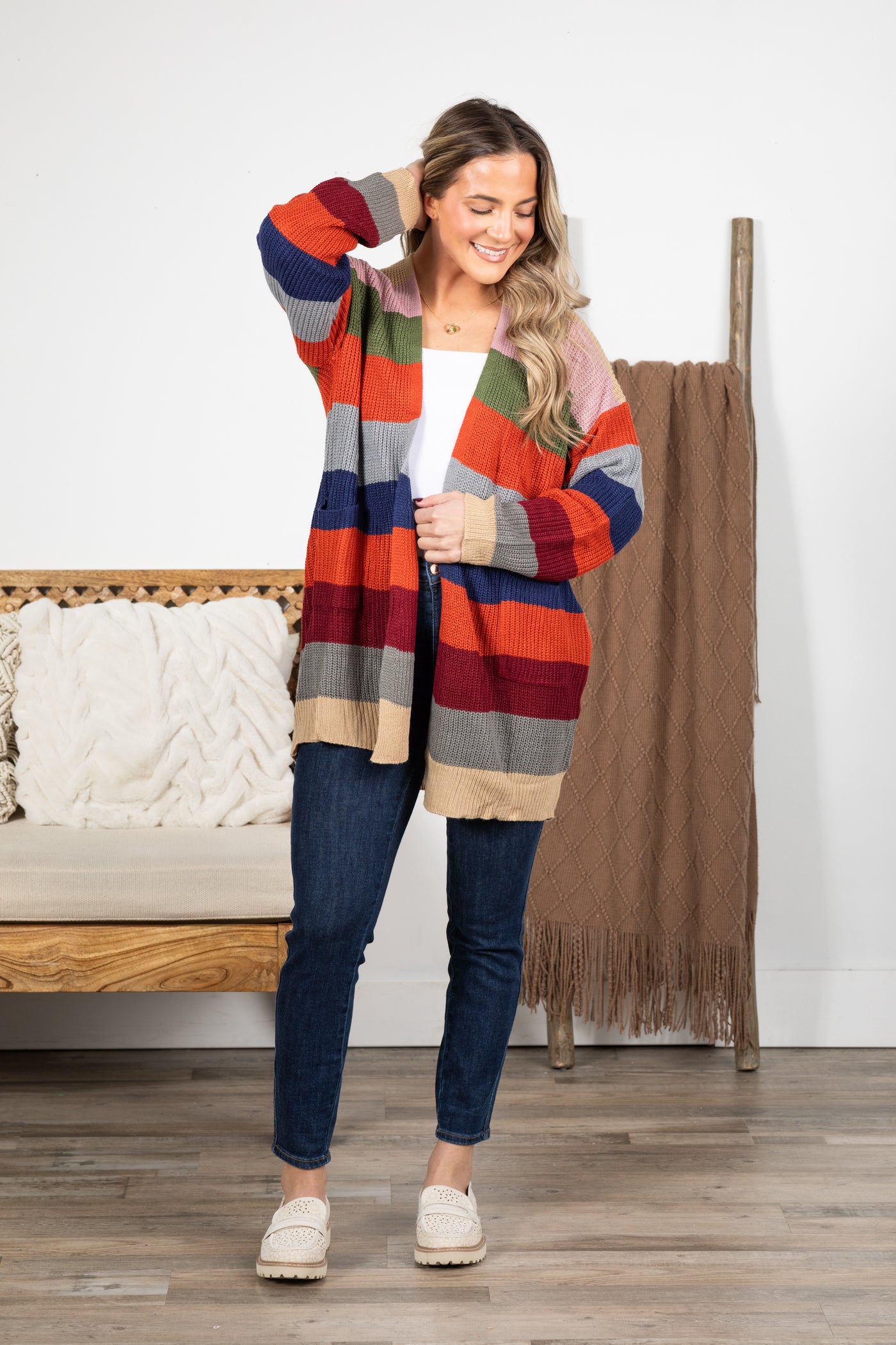 Stripe Oversized Slouchy Cardigan With Pockets