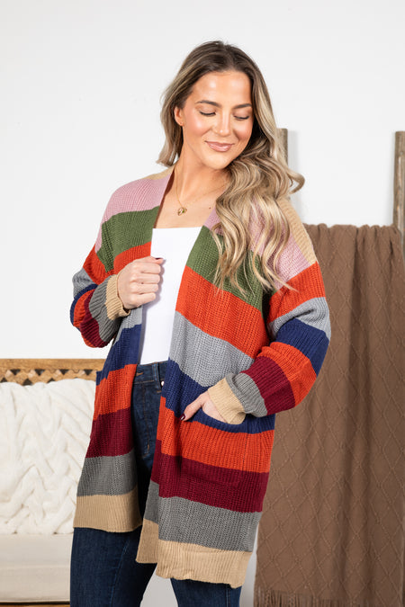 Stripe Oversized Slouchy Cardigan With Pockets