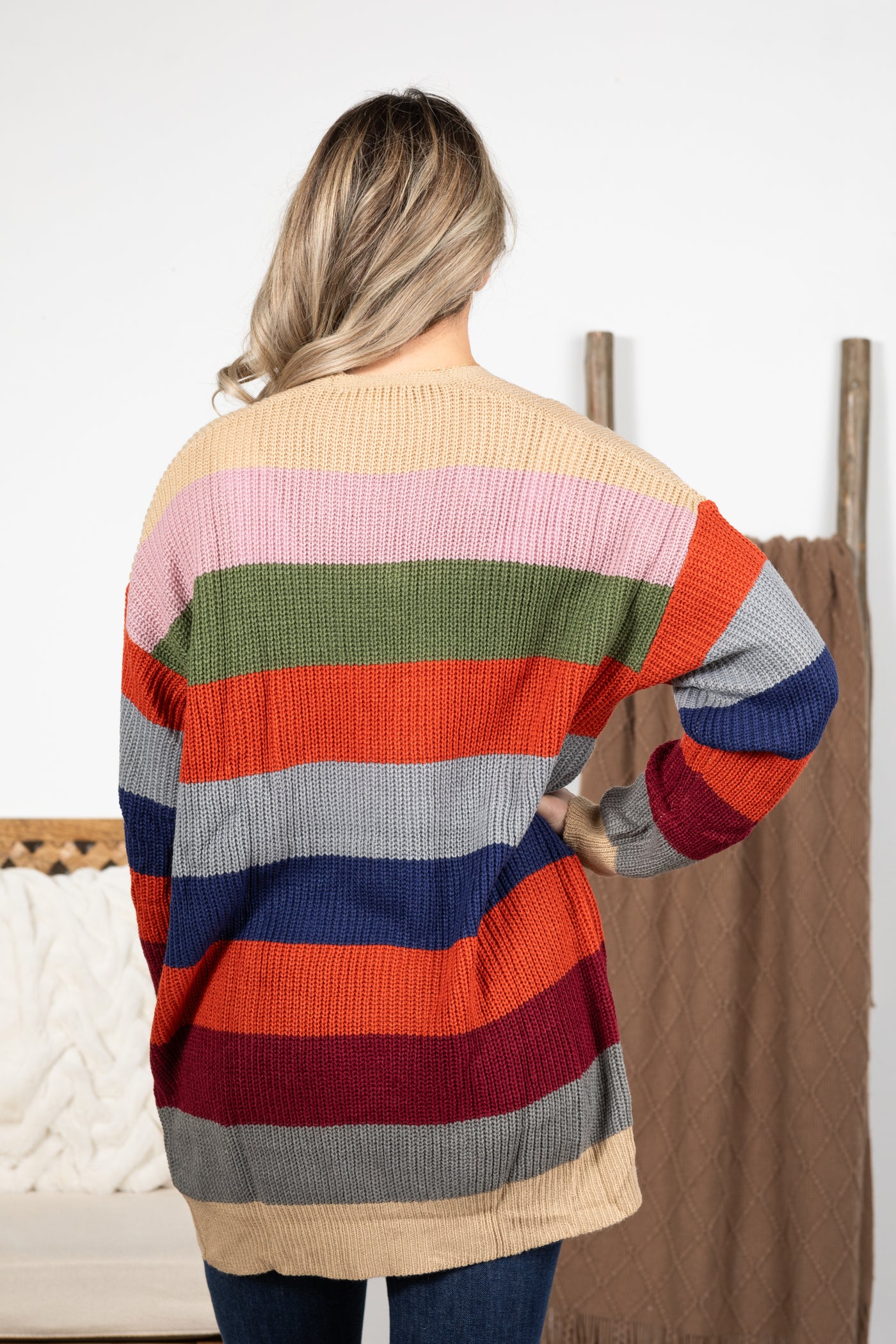 Stripe Oversized Slouchy Cardigan With Pockets