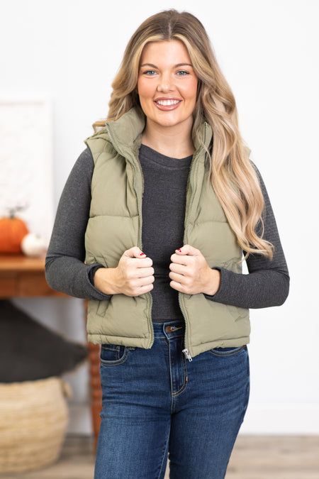 Sage Sherpa Lined Hooded Vest