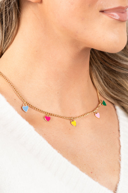 Love Charms Multicolor Heart Gold Necklace