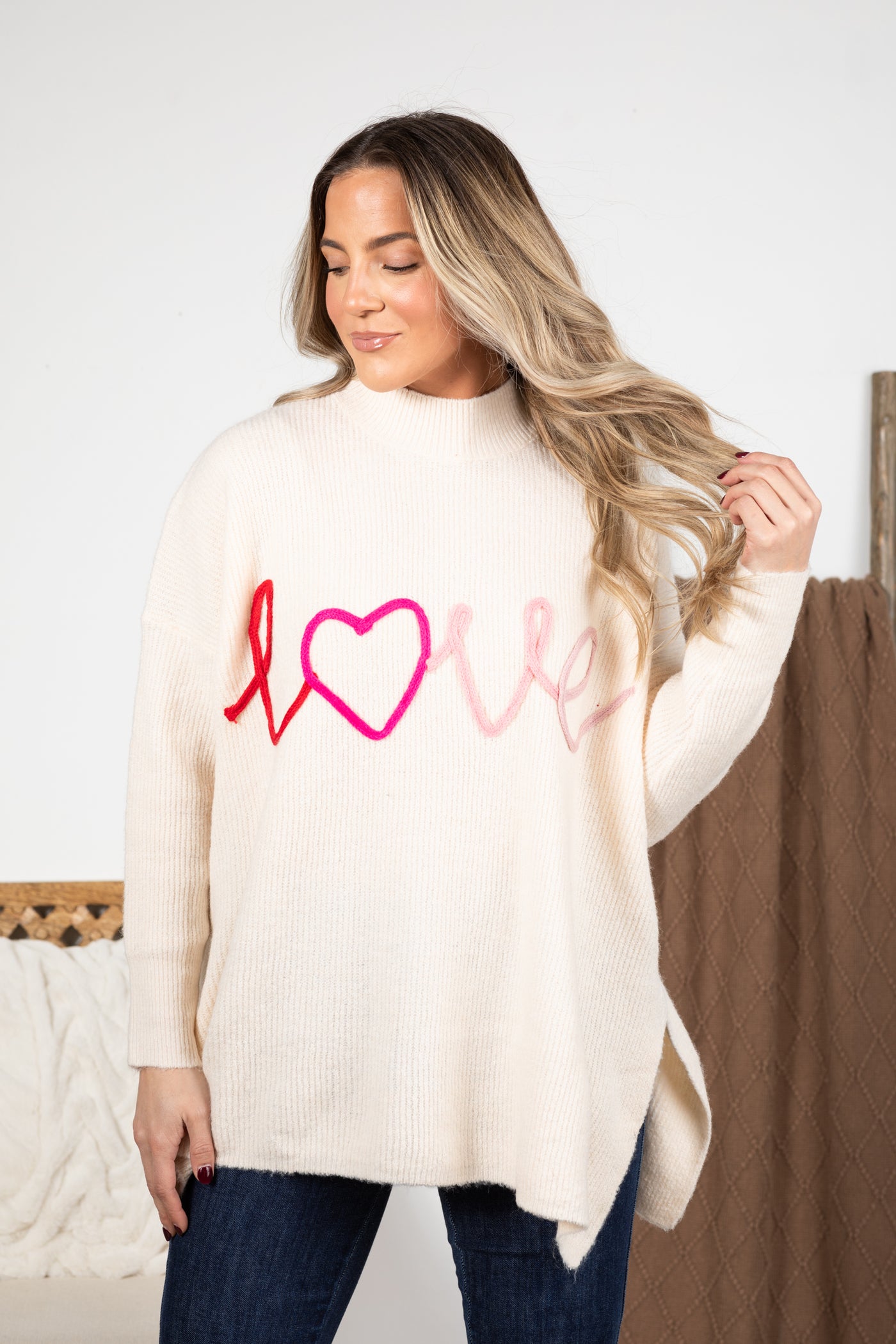 Beige Heart Love Sweater