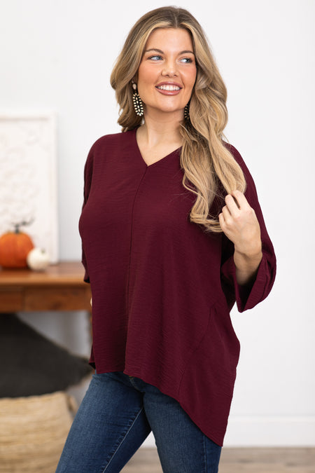 Wine V-Neck Airflow Top